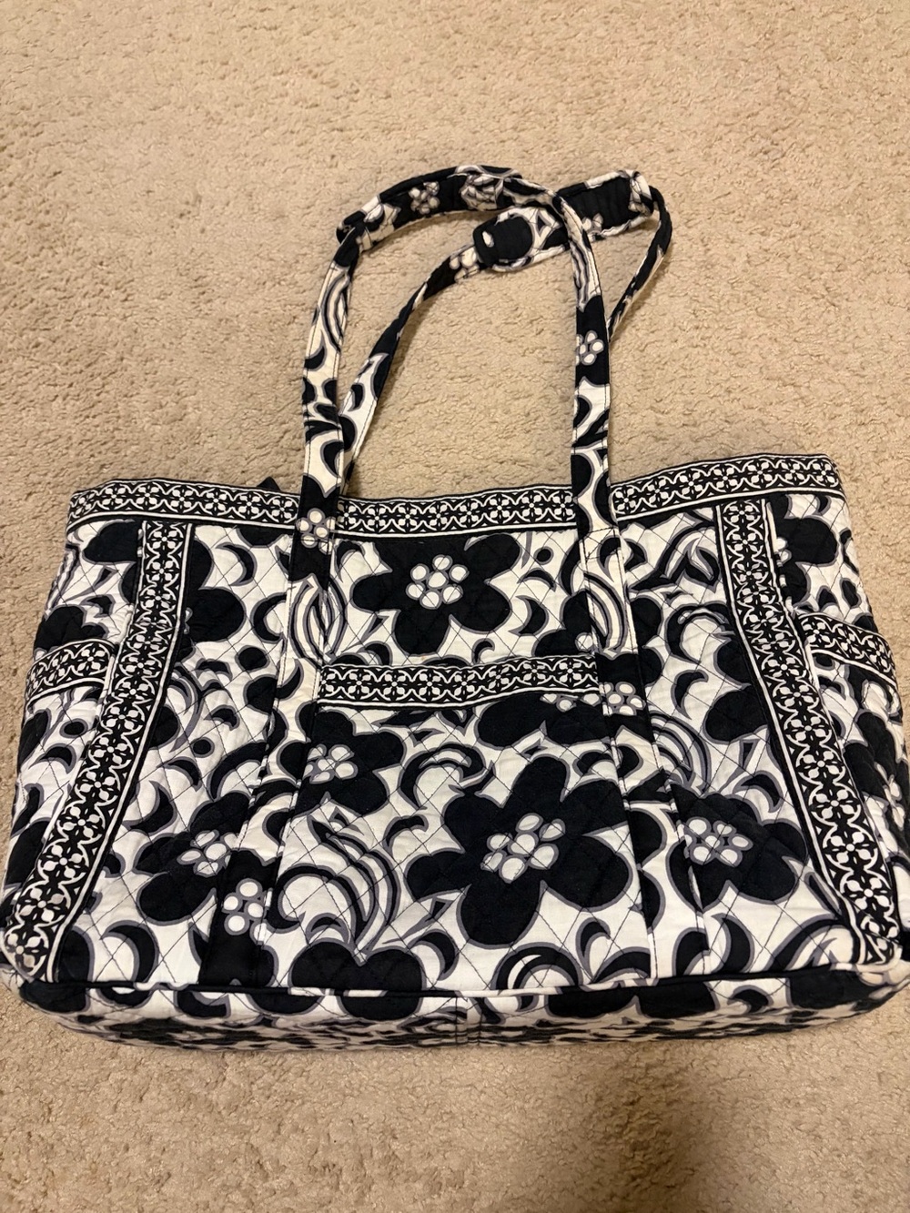 Vera Bradley Quilted Black and White Floral Tote Bag